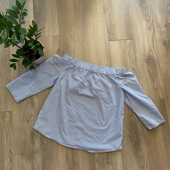 Zac & Rachel Off-the-Shoulder Blue Striped Blouse - Picture 2 of 10